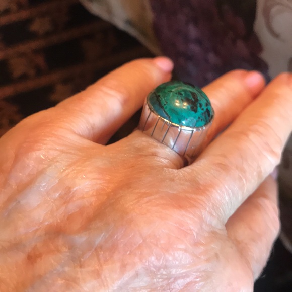 ———SOLD_______VINTAGE STERLING SILVER AND MALACHITE BRACELET WITH MATCHING RING - Picture 11 of 15